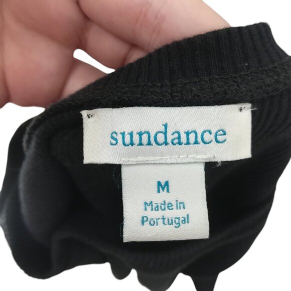 Sundance Ribbed Black Short Half Sleeved Round Neck T Shirt Size M Cotton Basic - Picture 10 of 11